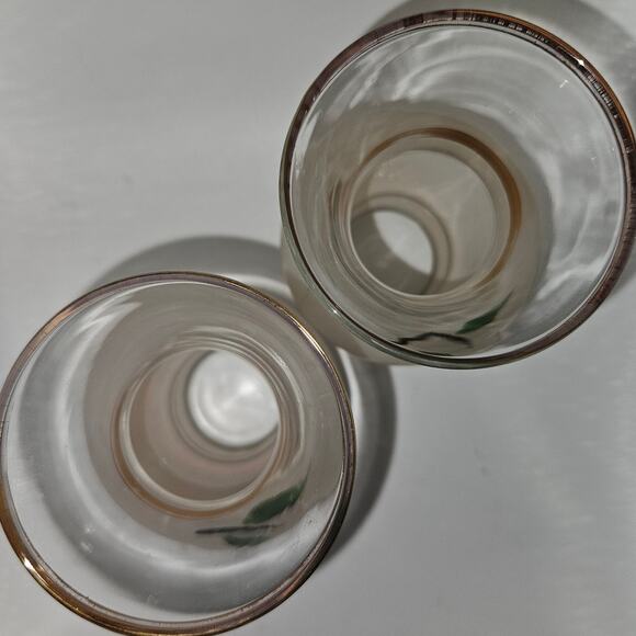 Pair Vintage 6" Frosted Glass Vases Hand Painted White Flowers Green Leaves Gold - Picture 5 of 8